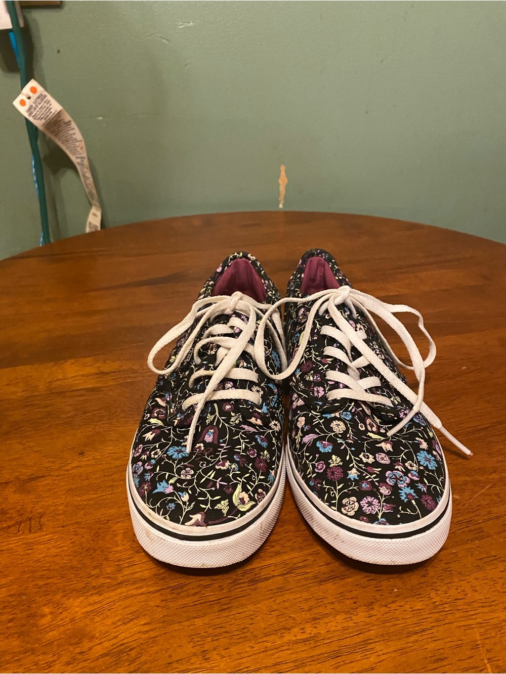 Vans Black Floral Canvas Lace-Up Sneakers with Purple Lining